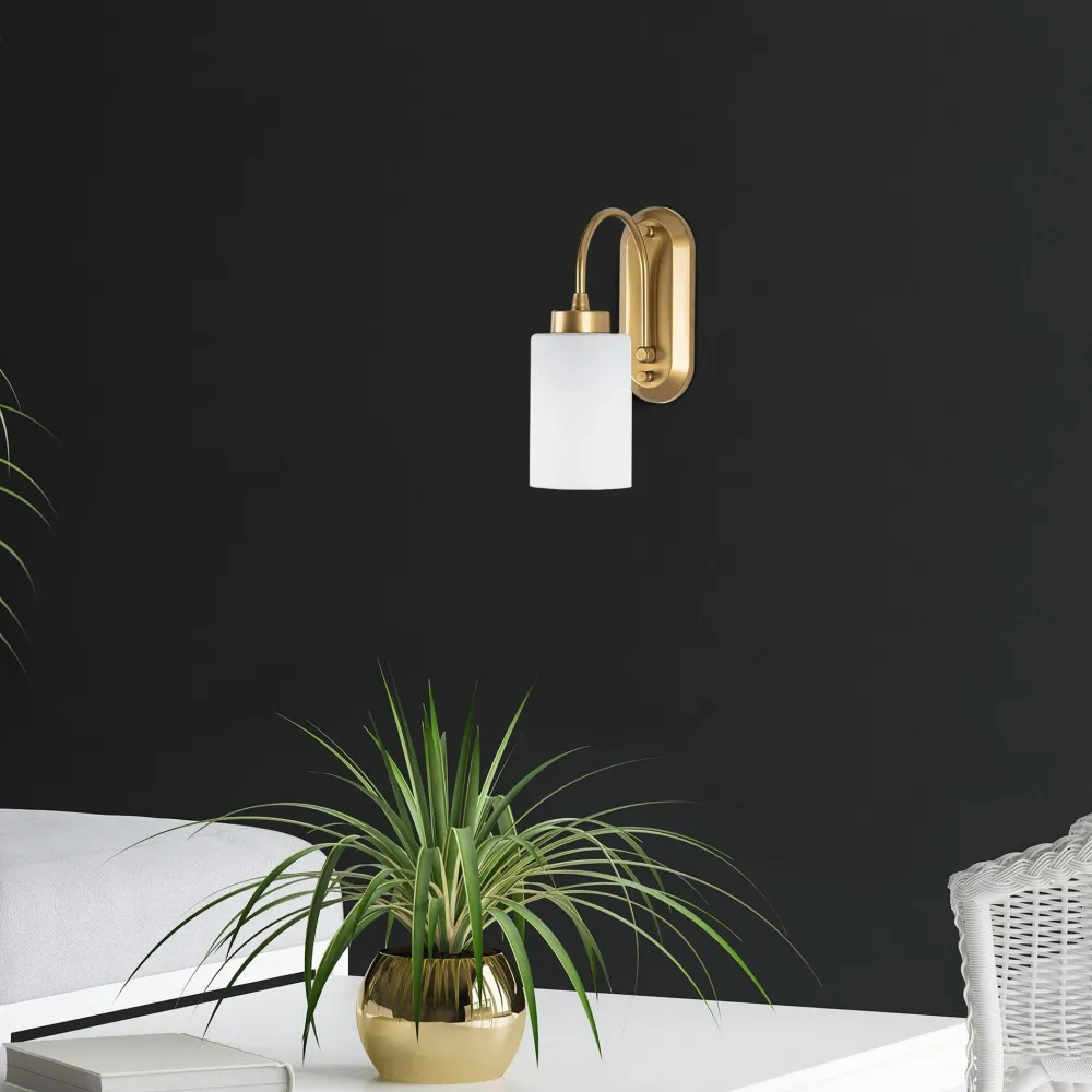 Appliques|SIERRE Applique murale art déco dorée, abat-jour blanc