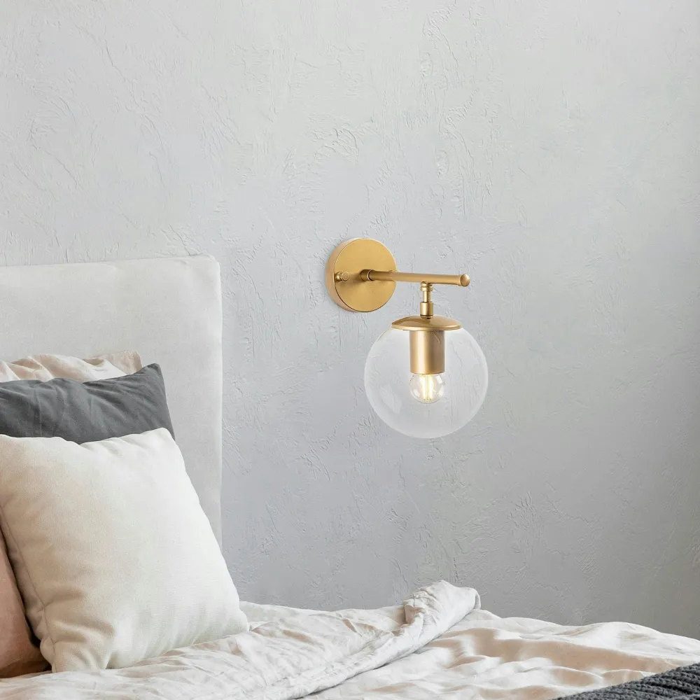 Appliques|SIERRE Applique murale art déco dorée, globe blanc sur tige