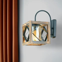 Appliques|CAMOGLI Applique murale rustique, cube bois et métal