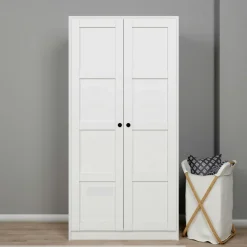 Armoires En Bois|MARFA Armoire de chambre blanche 2 portes à cadres
