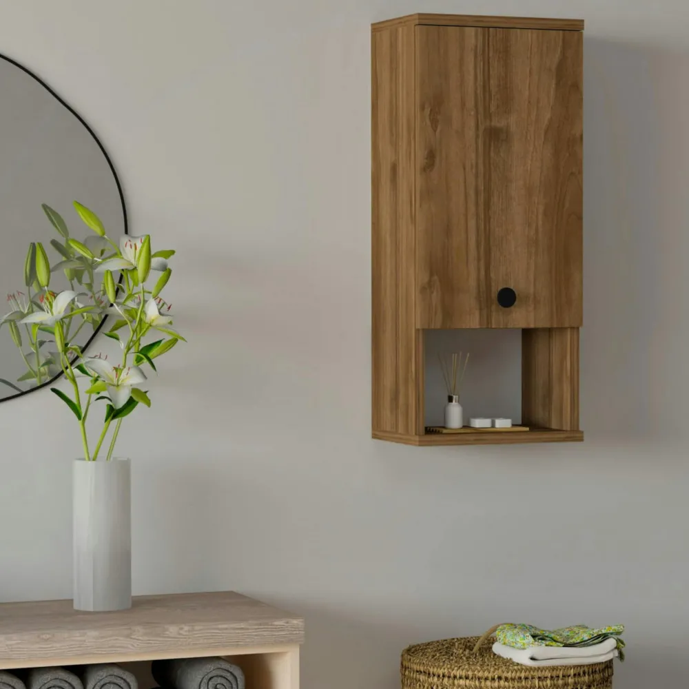 Meubles De Salle De Bains·Rangement Salle De Bains|Meubles De Salon·Etagères Murales|MARFA Armoire de toilette effet bois clair, 1 porte 1 niche