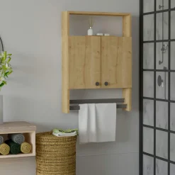 Meubles De Salle De Bains·Rangement Salle De Bains|Meubles De Salon·Etagères Murales|MARFA Armoire de toilette effet bois clair 1 porte-serviettes