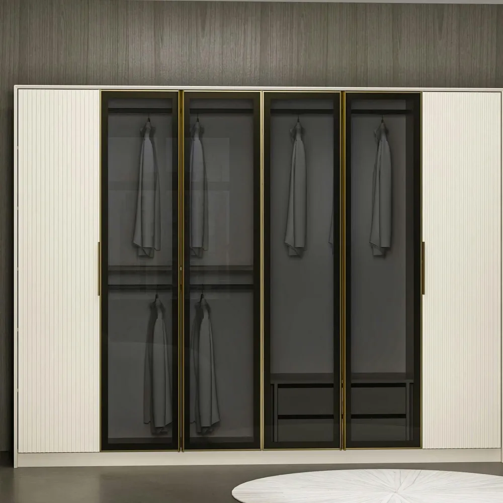 Armoires En Bois|Meubles De Chambre·Dressings|BYRON Armoire dressing blanc 4 portes verre H 210 cm