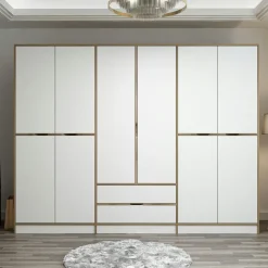 Armoires En Bois|Meubles De Chambre·Dressings|BYRON Armoire dressing chambre effet bois & blanc 277 cm