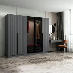 Armoires En Bois|Meubles De Chambre·Dressings|BYRON Armoire dressing design gris 2 portes verre