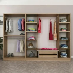 Armoires En Bois|Meubles De Chambre·Dressings|BYRON Armoire dressing ouvert effet noyer, 3 portants