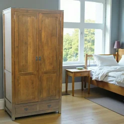 Armoires Vintage|Armoires En Bois|Helena Armoire Hévéa 2 portes, 2 tiroirs, 100x55x195cm