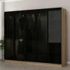 Armoires En Bois|Meubles De Chambre·Dressings|BYRON Armoire penderie 5 portes verre et cadre effet noyer