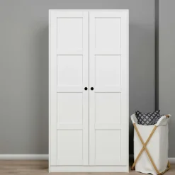 Armoires En Bois|BYRON Armoire penderie 2 portes blanche, détail encadrement