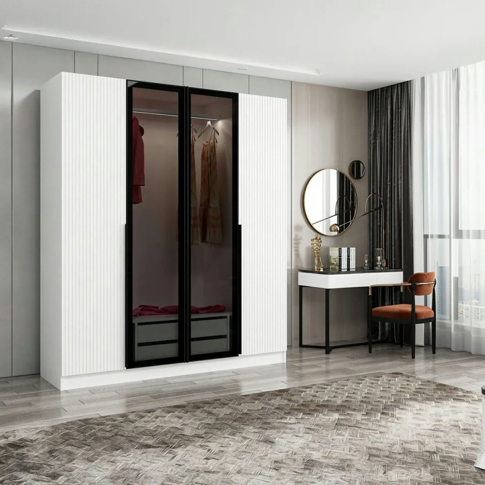 Armoires En Bois|Meubles De Chambre·Dressings|BYRON Armoire penderie blanche 2 portes vitrées H 210 cm