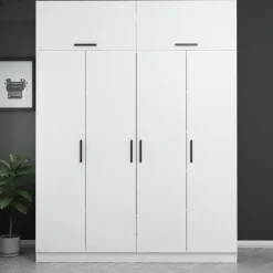 Armoires En Bois|Meubles De Chambre·Dressings|BYRON Armoire penderie blanche 6 portes, 1 portant 2 tiroirs