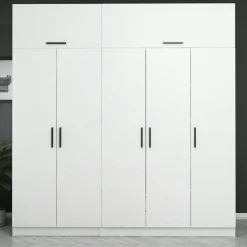 Armoires En Bois|Meubles De Chambre·Dressings|BYRON Armoire penderie blanche 6 portes, 1 portant 2 tiroirs