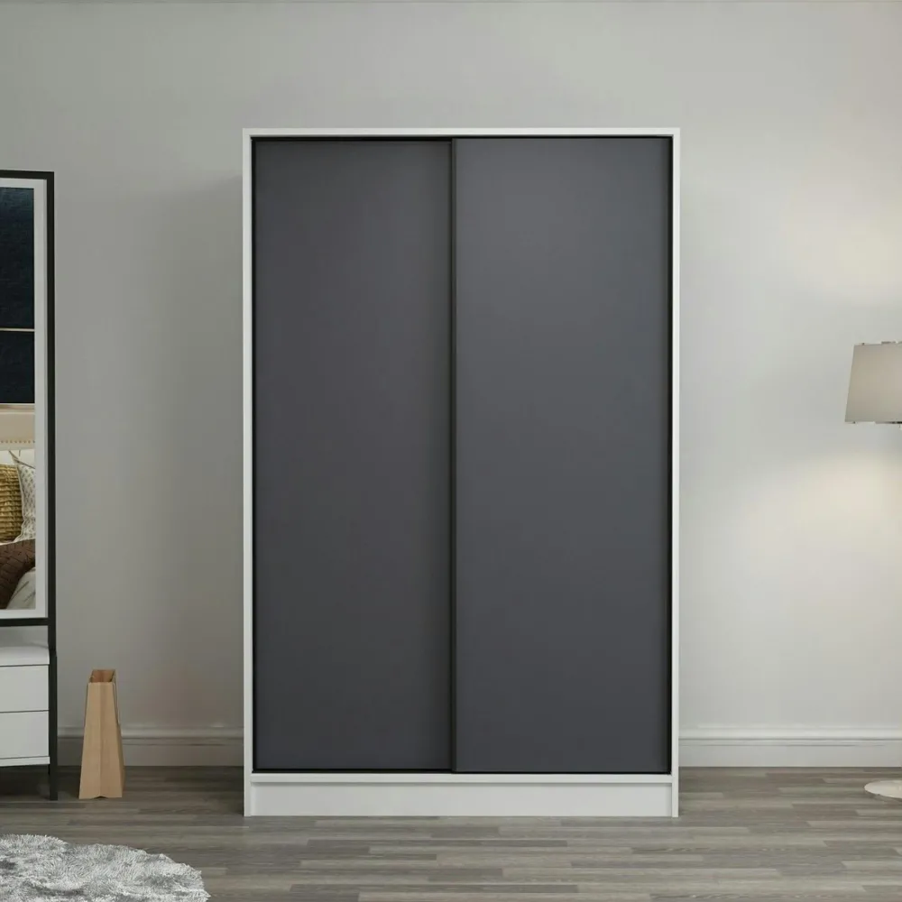 Armoires En Bois|Meubles De Chambre·Dressings|BYRON Armoire penderie blanche - portes coulissantes grises