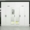 Armoires En Bois|Meubles De Chambre·Dressings|BYRON Armoire penderie blanche, 8 portes 4 miroirs