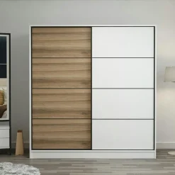 Armoires En Bois|Meubles De Chambre·Dressings|BYRON Armoire penderie blanche portes coulissantes L.180 cm
