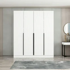 Armoires En Bois|Meubles De Chambre·Dressings|BYRON Armoire penderie blanche rainurée moderne H 210 cm