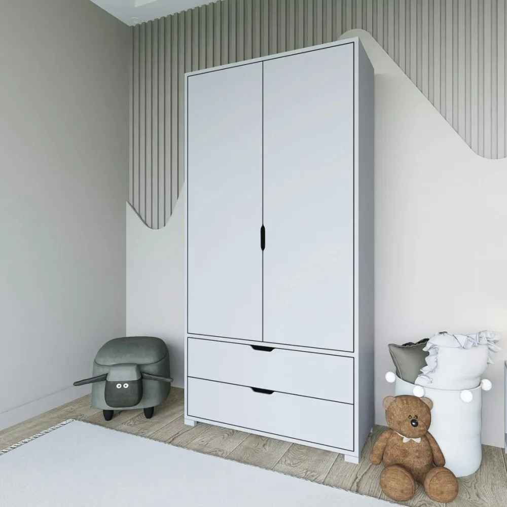 Armoires En Bois|BYRON Armoire penderie blanche 2 portes, style moderne