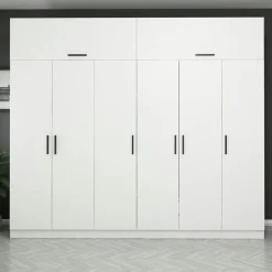 Armoires En Bois|Meubles De Chambre·Dressings|BYRON Armoire penderie blanche, 8 portes 3 portants
