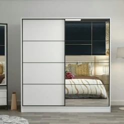 Armoires En Bois|Meubles De Chambre·Dressings|BYRON Armoire penderie chambre, 1 porte grise & miroir H 210 cm