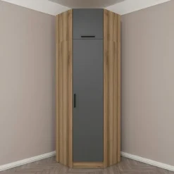 Armoires En Bois|Meubles De Chambre·Dressings|BYRON Armoire penderie d'angle 2 portes effet bois & gris
