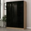 Armoires En Bois|Meubles De Chambre·Dressings|BYRON Armoire penderie design effet bois, 3 portes vitrées