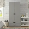 Armoires En Bois|BYRON Armoire penderie grise 2 portes 2 tiroirs 80 cm