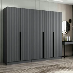 Armoires En Bois|Meubles De Chambre·Dressings|BYRON Armoire penderie grise 5 portes rainurées 3 portants