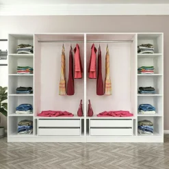 Armoires En Bois|Meubles De Chambre·Dressings|BYRON Armoire penderie ouverte blanche 2 portants 4 tiroirs