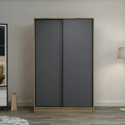 Armoires En Bois|Meubles De Chambre·Dressings|BYRON Armoire penderie portes coulissantes effet bois & blanc