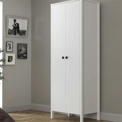 Armoires En Bois|BYRON Armoire penderie étroite blanche, 2 portes 1 étagère