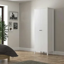 Armoires En Bois|BYRON Armoire penderie étroite blanche, 2 portes 1 étagère
