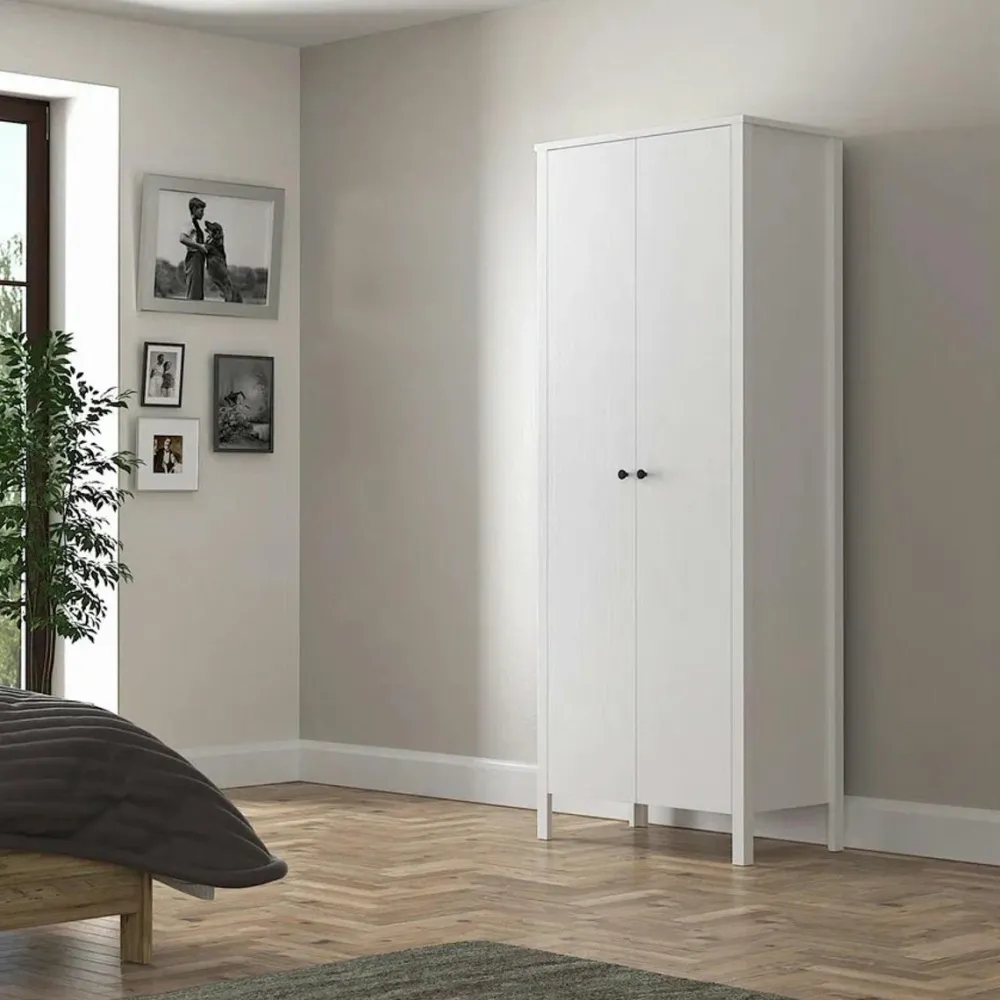 Armoires En Bois|BYRON Armoire étroite blanche 2 portes, 10 étagères
