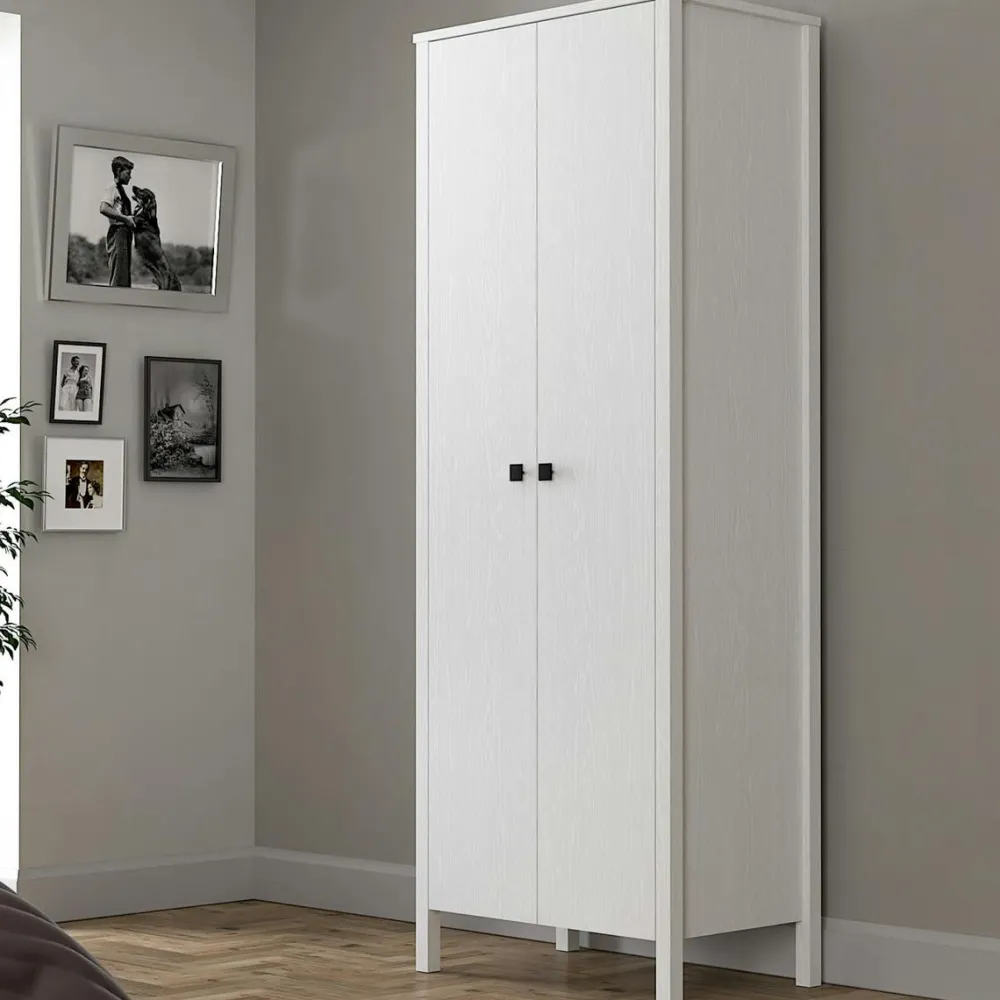 Armoires En Bois|BYRON Armoire étroite blanche 2 portes, 10 étagères