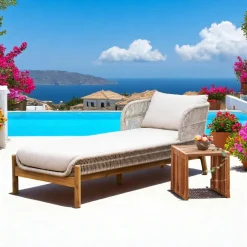 Transats / Bains De Soleil|MENDOZA Bain de soleil en bois d'acacia et corde avec dossier montant