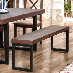 Bancs Industriels|SAMOA Banc bois brun recyclé pieds métal 140 cm