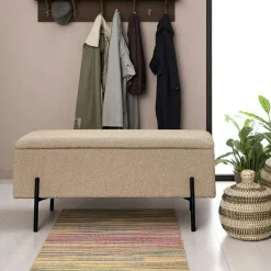 Rangements Déco·Malles|BRUGES Banc coffre beige en tissu bouclette