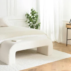 Banquettes Et Loveuses|COLOMBUS Banc de lit design tissu bouclette écru