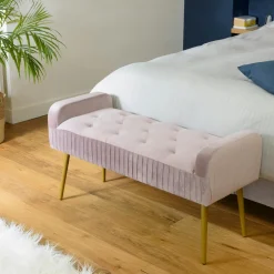 Meubles De Chambre·Bouts De Lit|TIM Banc de lit en velours rose et pieds dorés