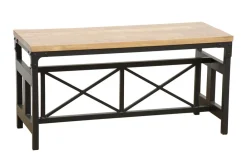 Bancs Industriels|Loft / Loft Colors Banc en Hévéa recyclé naturel et pieds métal avec croisillons 90x36x45cm LOFT