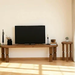 Meubles Tv En Bois|BOMA Banc TV en bois marron - pieds tournés, 140 cm
