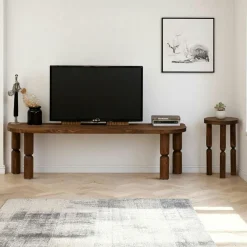 Meubles Tv En Bois|BOMA Banc TV en bois marron - pieds tournés, 140 cm