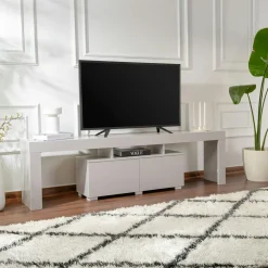 Meubles Tv En Bois|MARFA Banc TV moderne avec rangement - gris effet laque