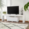 Meubles Tv En Bois|MARFA Banc TV moderne blanc avec rangement - effet laque