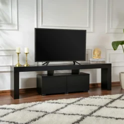 Meubles Tv En Bois|MARFA Banc TV moderne noir avec rangement - effet bois