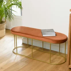 Univers Déco·Vintage|TIM Banquette en velours rouille forme ovale