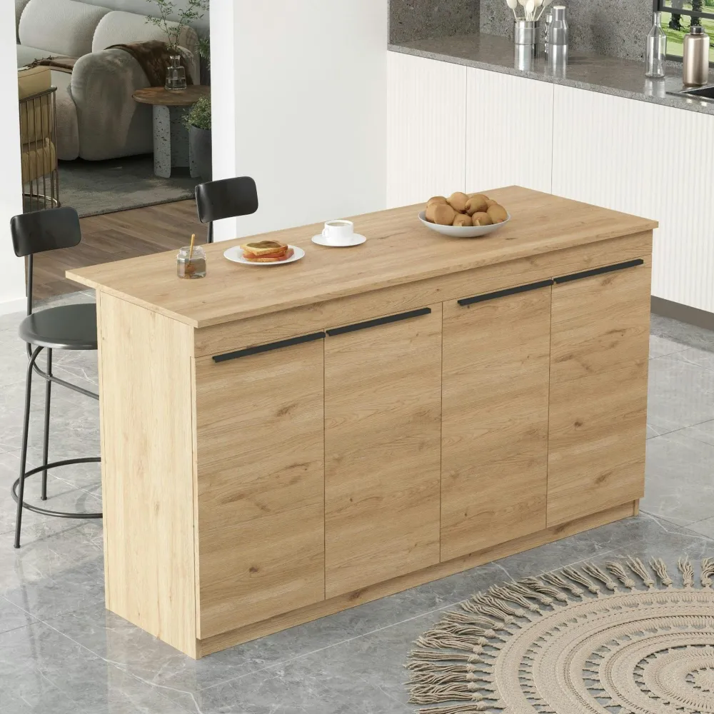 Meubles De Salle À Manger·Meubles Bar|MARFA Bar séparation cuisine ouverte effet bois, 4 portes