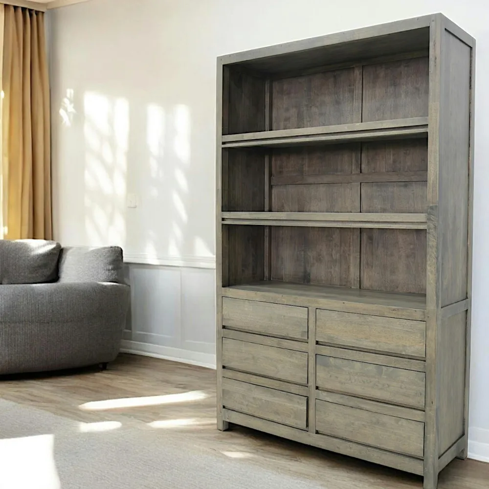 Bibliothèques En Bois|Bibliothèques En Bois|Olga Bibliothèque 6 tiroirs hévéa 120x190cm