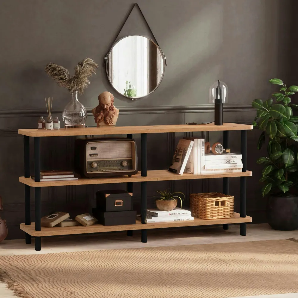 Consoles En Bois|Consoles En Bois|MARFA Bibliothèque basse structure noire - 3 niveaux, 150 cm