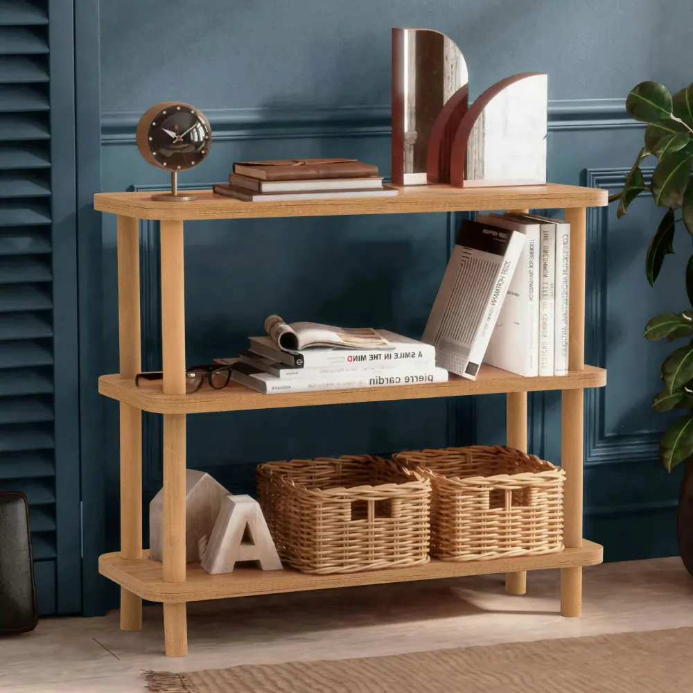 Consoles En Bois|Consoles En Bois|MARFA Bibliothèque basse structure noire - 3 niveaux, 150 cm