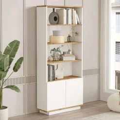 Bibliothèques En Bois|Bibliothèques En Bois|MARFA Bibliothèque blanche moderne avec rangement bas fermé